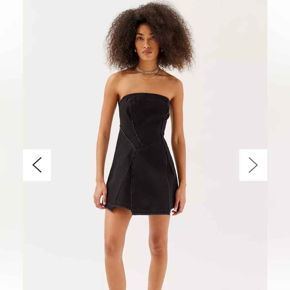 UO Jasmin Denim Spliced Strapless Mini Dress